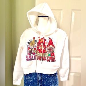 Halloween/Thanksgiving/Christmas Crop Hoodie Sweatshirt(Gnomes Hallothanksmas)🎉